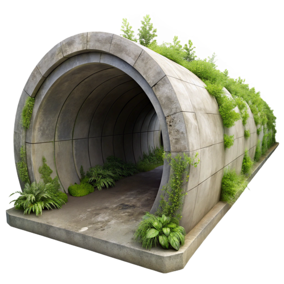 beautiful contemporary Concrete Tunnel with Overgrowth Cutout genuine png