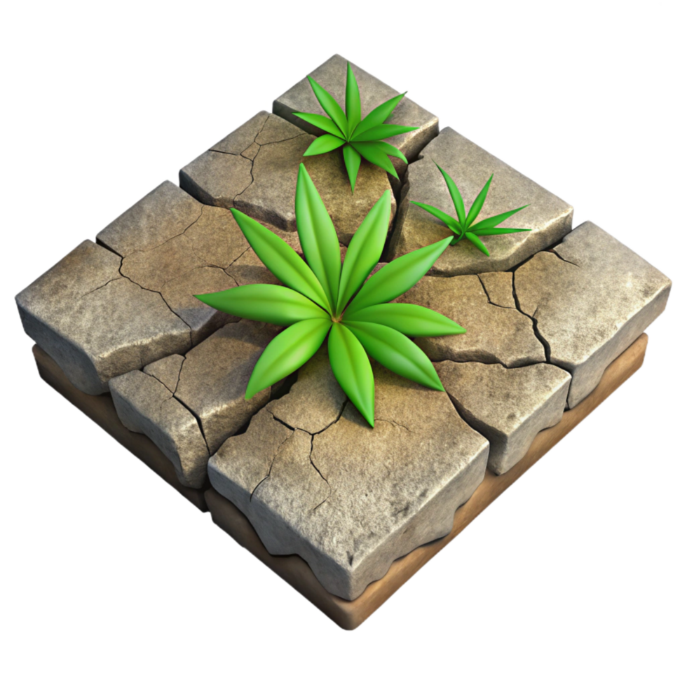 extraordinary vintage Cracked Pavement Section with Weed Growth Cutout premium png