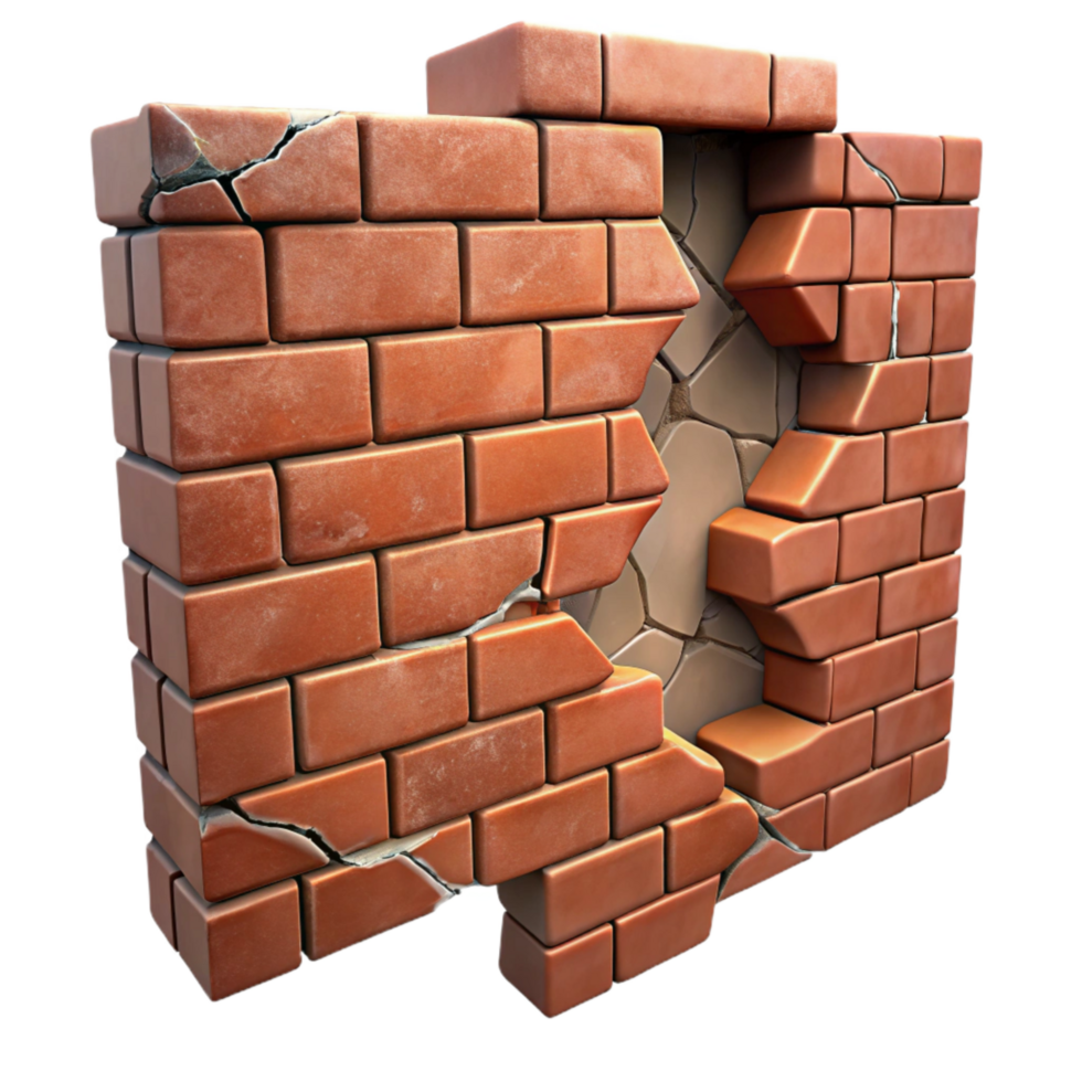 serene modern Cracked Wall Texture with Exposed Brick Cutout original png