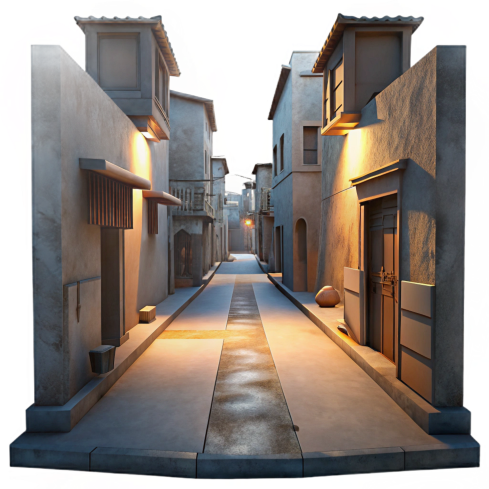extraordinary traditional Crepuscular City Alleyway with Dramatic Shadows high quality png