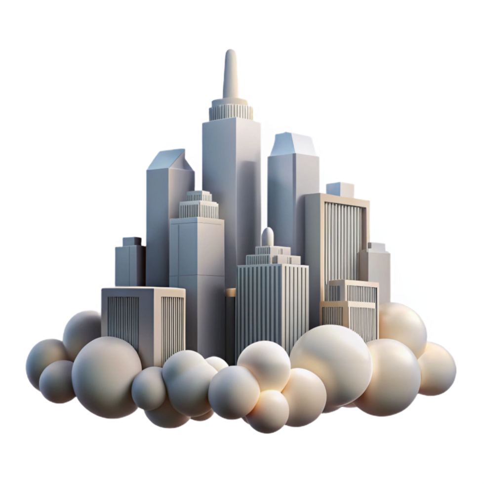 elegant abstract Crepuscular City Skyline with Clouds Transparent Background high resolution png