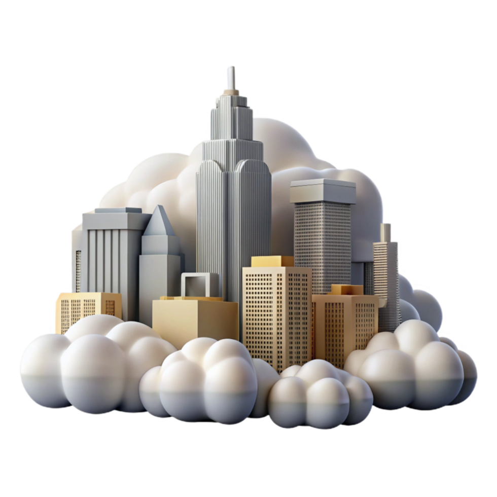 serene minimalist Crepuscular City Skyline with Clouds Transparent Background detailed png