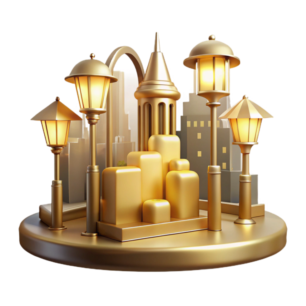 impressive abstract Crepuscular City with Golden Streetlights Cutout png