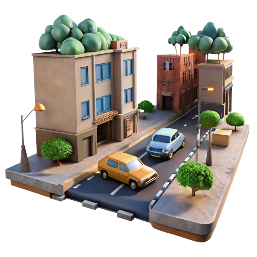 serene artistic Crepuscular City Street with Glowing Windows Isolated exclusive png