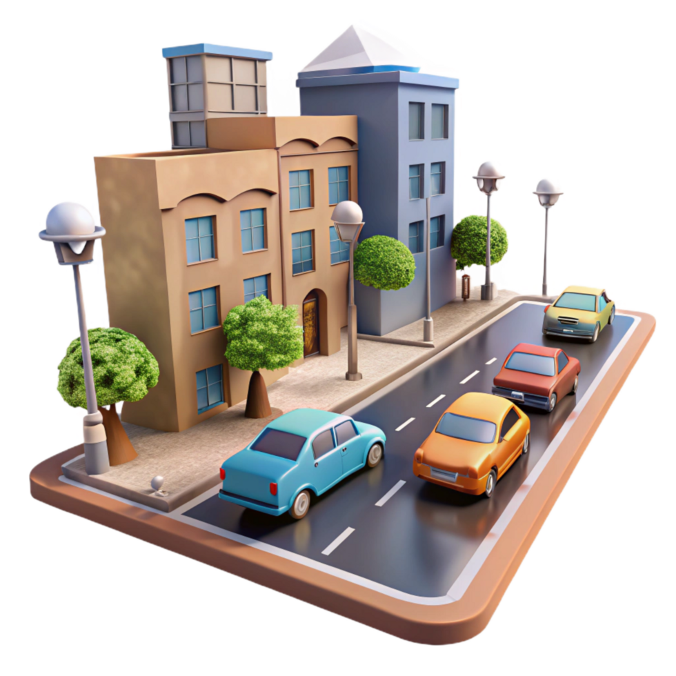 wonderful minimalist Crepuscular City Street with Glowing Windows Isolated professional png