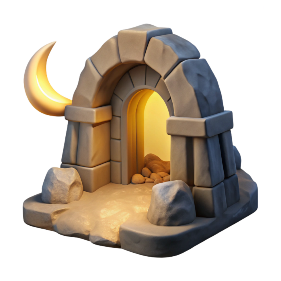 serene classic Crescent Cavern Entrance Cutout with Moonlit Glow premium png