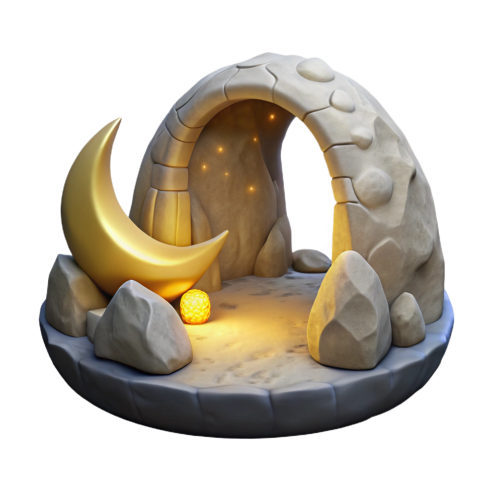 serene contemporary Crescent Cavern Moonlit Grotto Isolated on Transparent Background authentic png