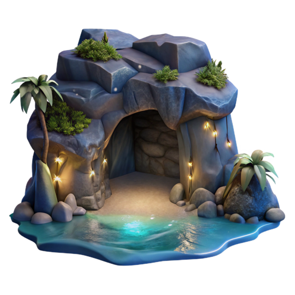 vibrant rustic Crescent Cavern Isolated Blue Moonlit Grotto png