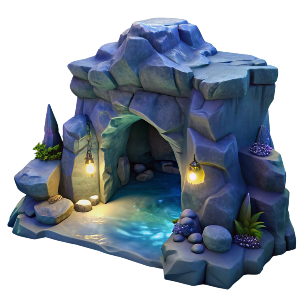 serene modern Crescent Cavern Isolated Blue Moonlit Grotto genuine png