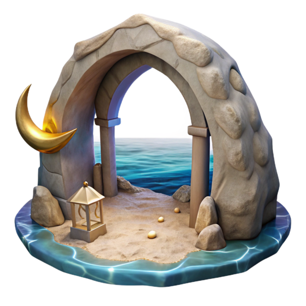 beautiful minimalist Crescent Cavern Isolated Blue Moonlit Grotto high resolution png