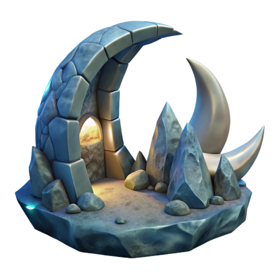 stunning artistic Crescent Cavern Under Moonlit Sky Transparent Background professional png