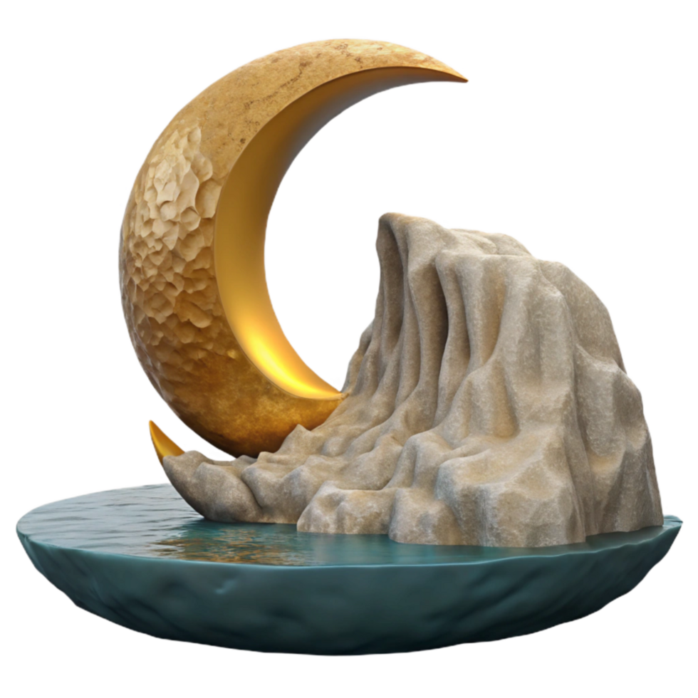 serene contemporary Crescent Moon Over Ocean Cliff Grotto Isolated genuine png