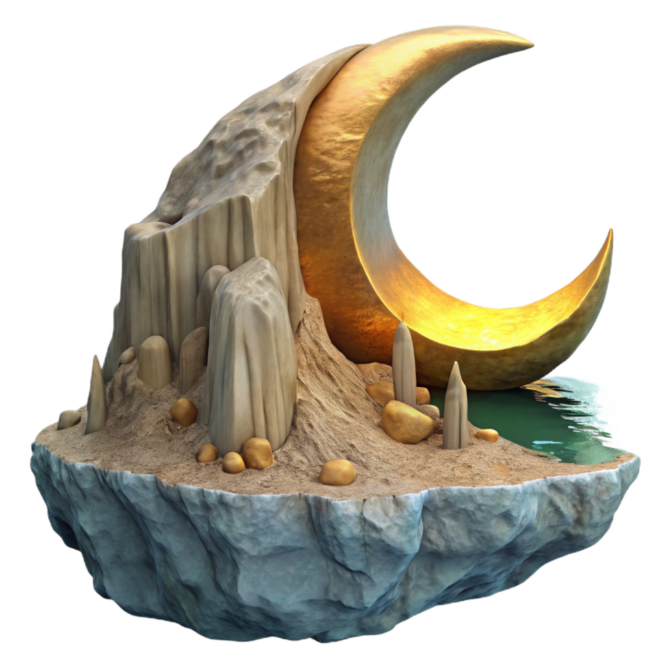 vibrant creative Crescent Moon Over Ocean Cliff Grotto Isolated premium png