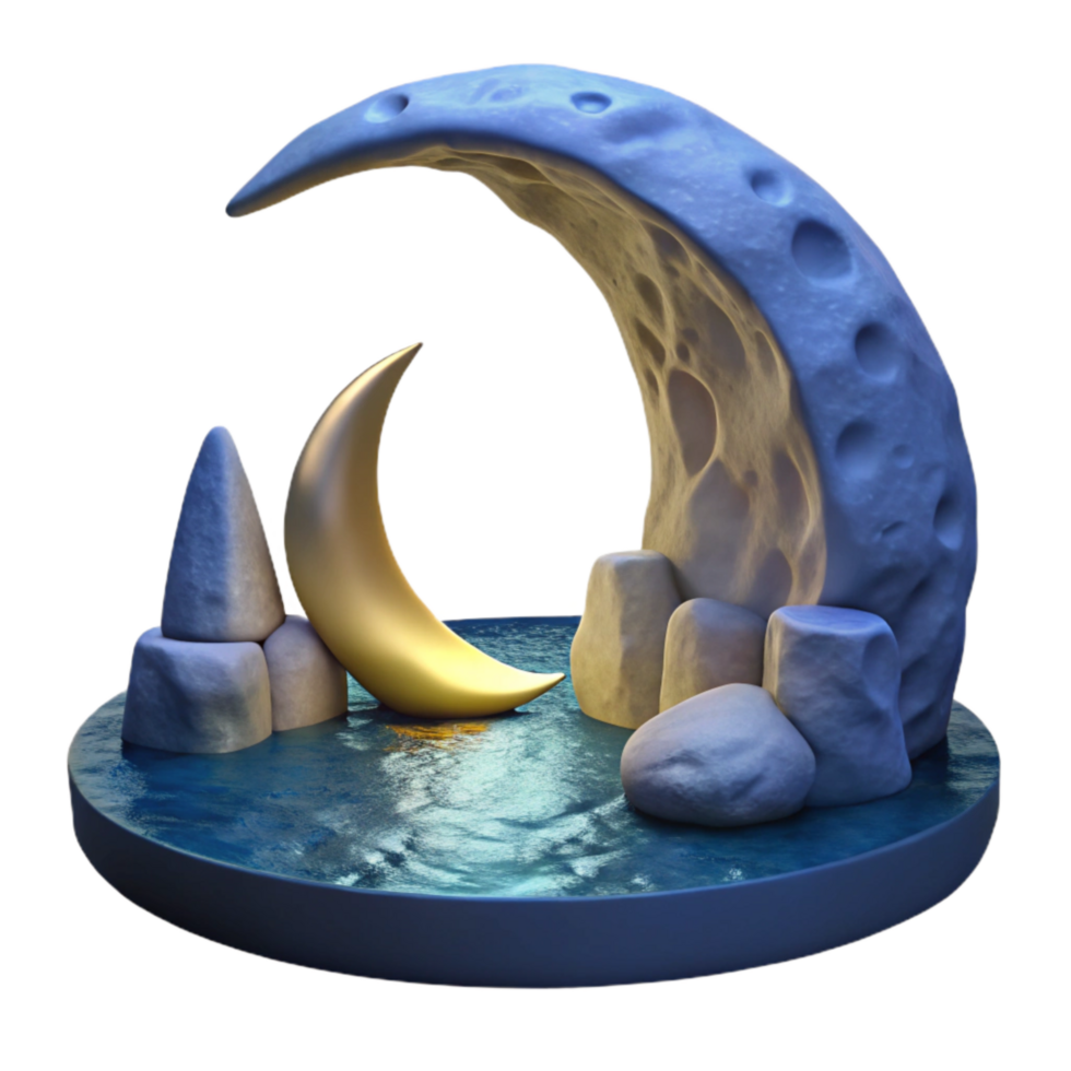 beautiful modern Crescent Shaped Ocean Grotto Cutout Moonlit Scene authentic png