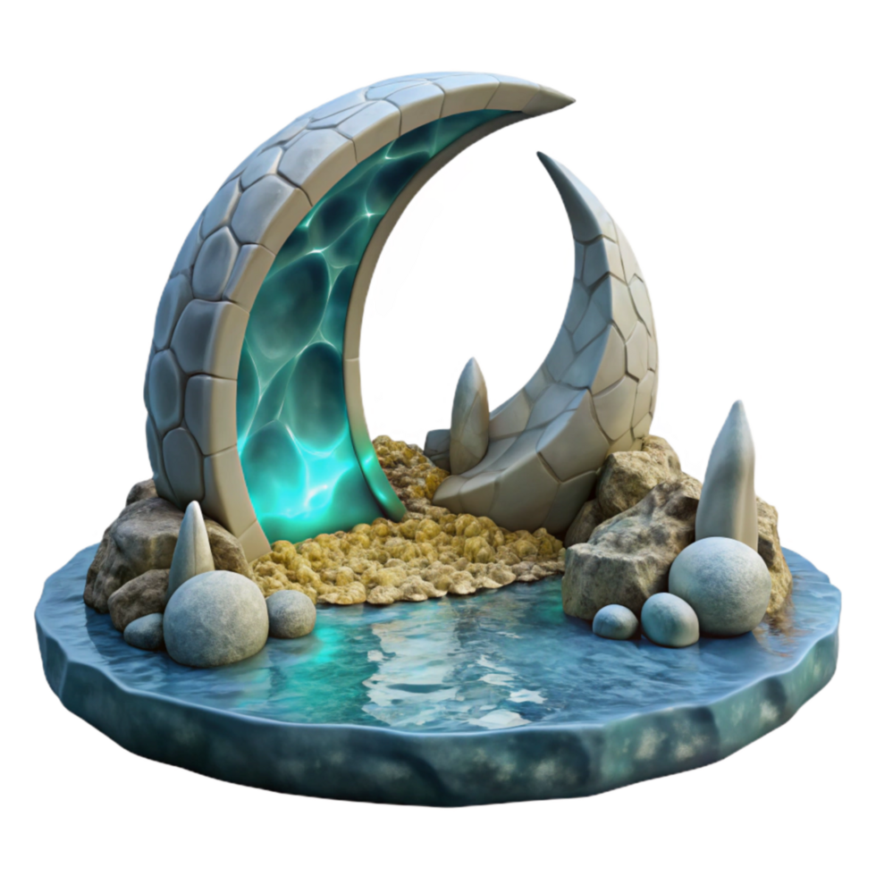 elegant contemporary Crescent Shaped Ocean Grotto Cutout Moonlit Scene high quality png