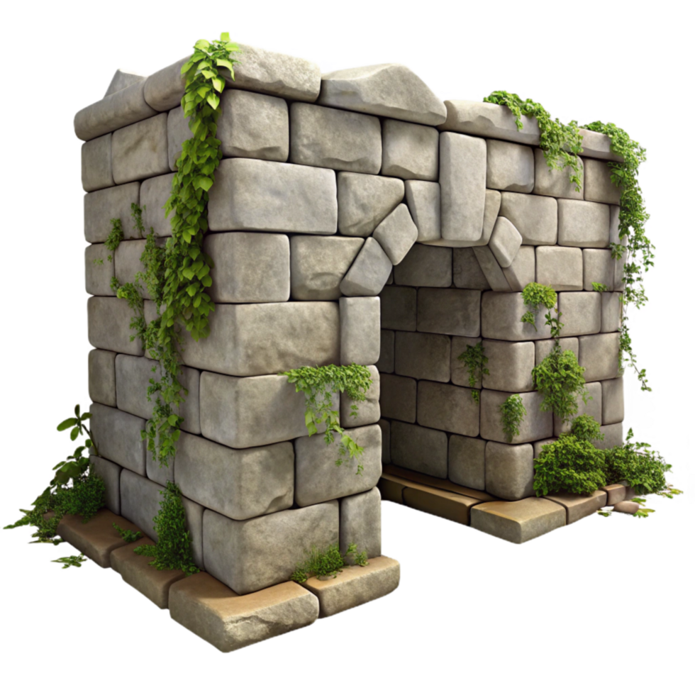 stunning rustic Crumbling Stone Wall Corner Isolated with Vine Detail exclusive png