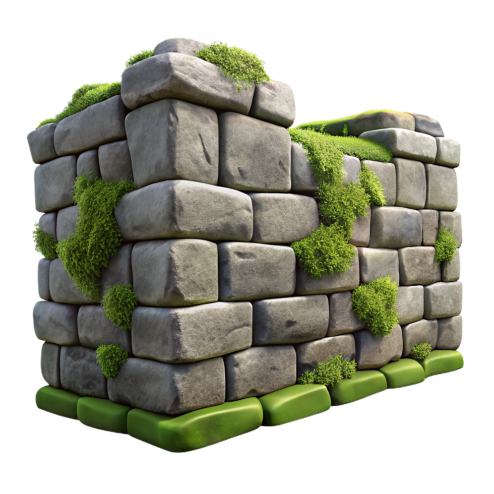 wonderful modern Crumbling Stone Wall Section with Moss Detail Transparent Background authentic png
