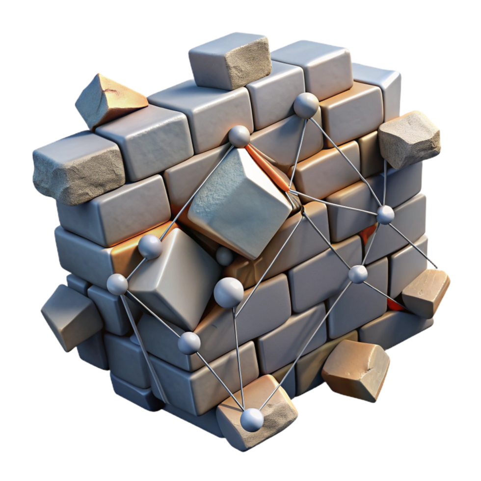 vibrant minimalist Crumbling Wall Revealing Network Transparent Isolated high resolution png