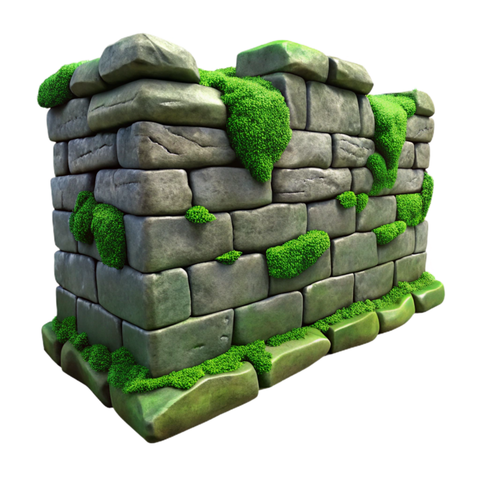magnificent rustic Crumbling Stone Wall Section with Moss Detail Transparent Background detailed png