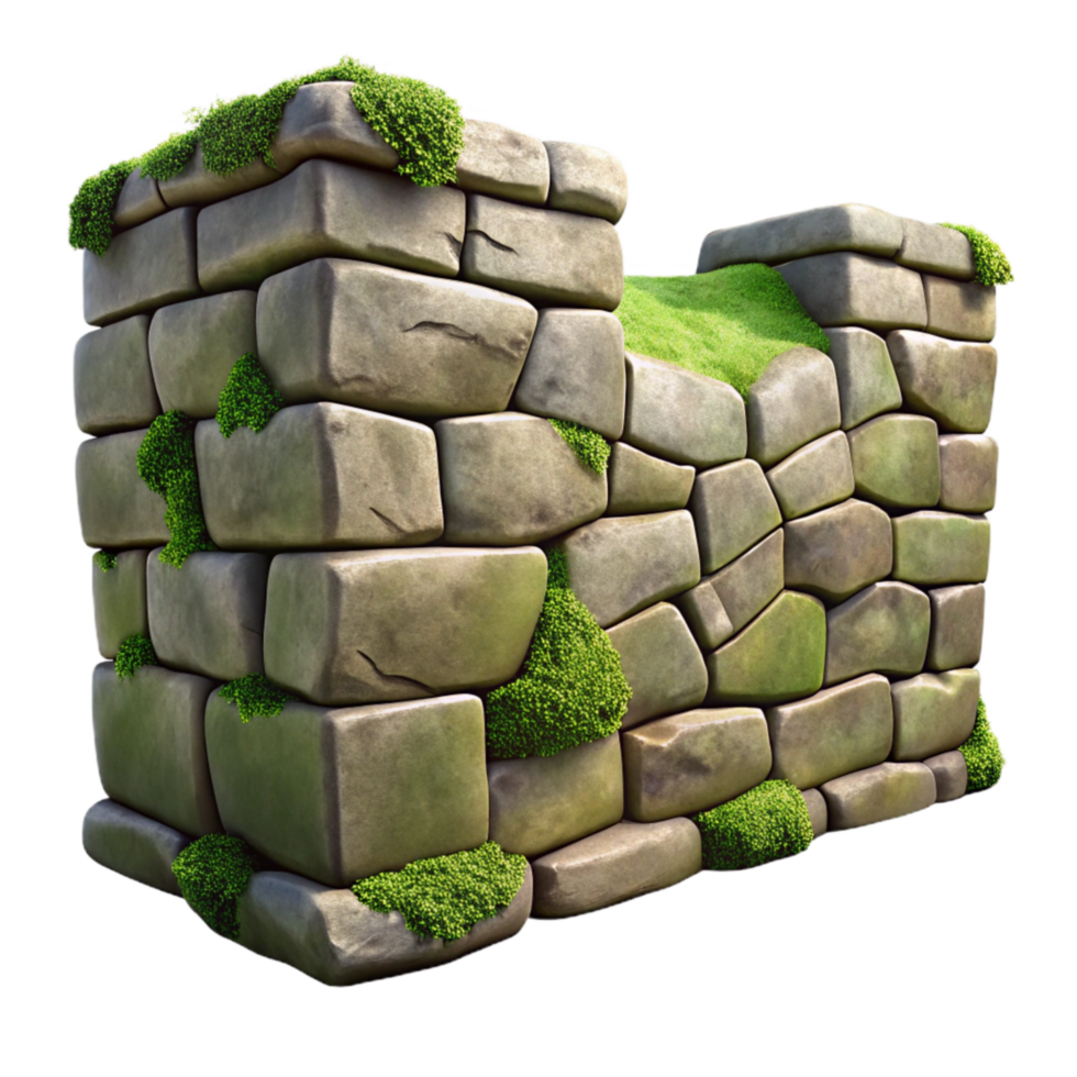 impressive artistic Crumbling Stone Wall Section with Moss Detail Transparent Background exclusive png