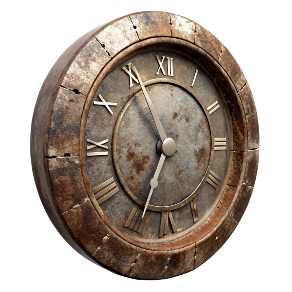 vibrant traditional Decayed Clock Face Isolated with Grunge Texture high quality png