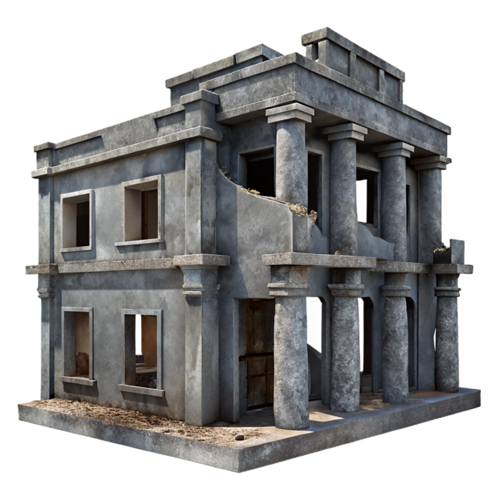 beautiful rustic Dilapidated Building Facade Cutout Gray Concrete Texture premium png