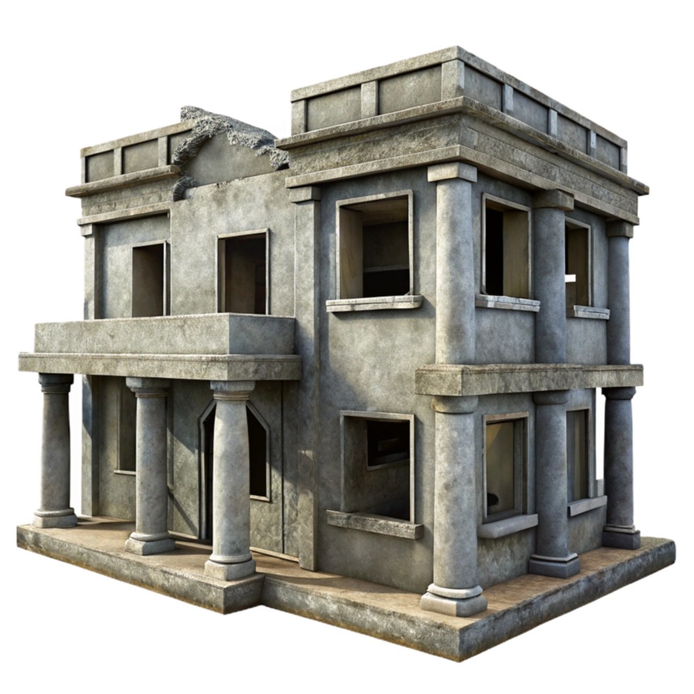 serene traditional Dilapidated Building Facade Cutout Gray Concrete Texture original png