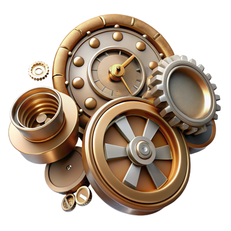 dramatic modern Disassembled Clock Parts Isolated with Detailed Texture high quality png