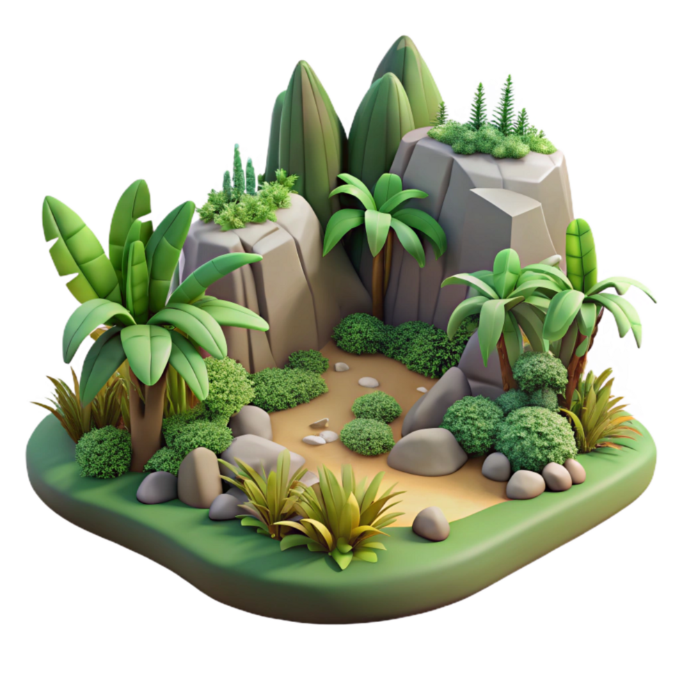 impressive abstract Earthy Landscape with Lush Vegetation Isolated exclusive png