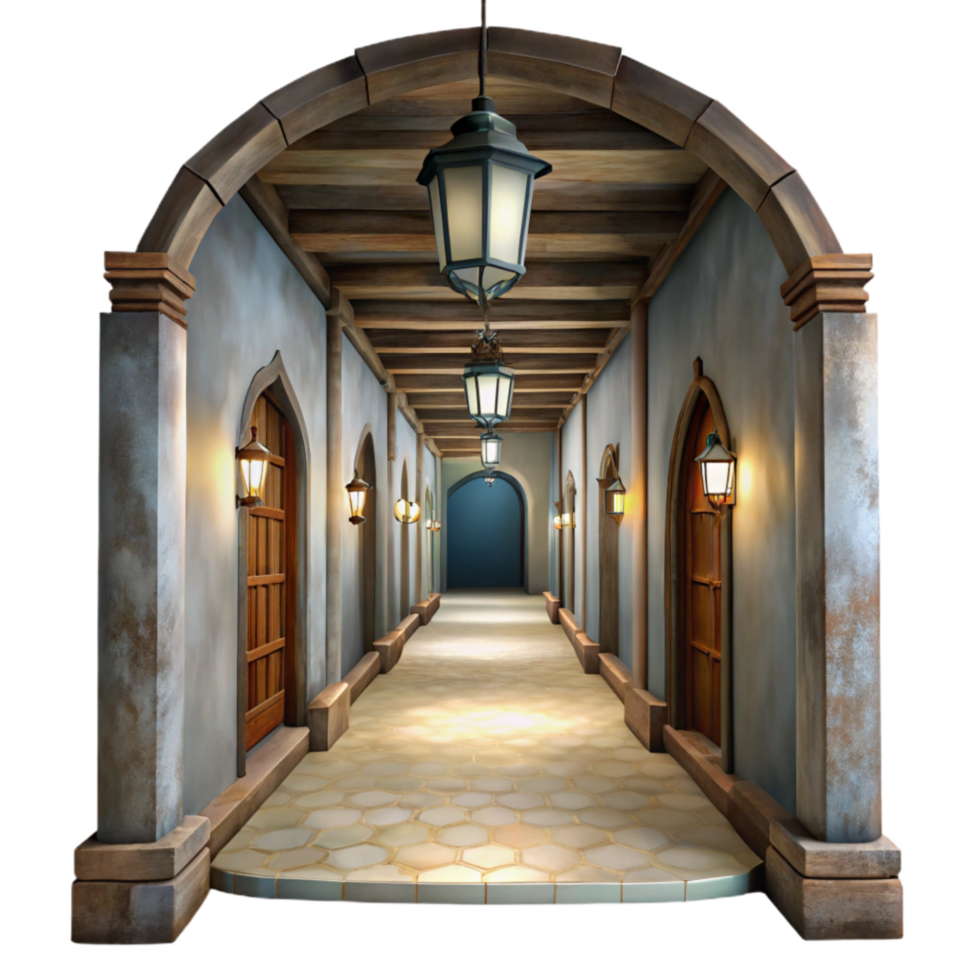impressive minimalist Echoing Hallway Transparent Background Dim Lighting original png