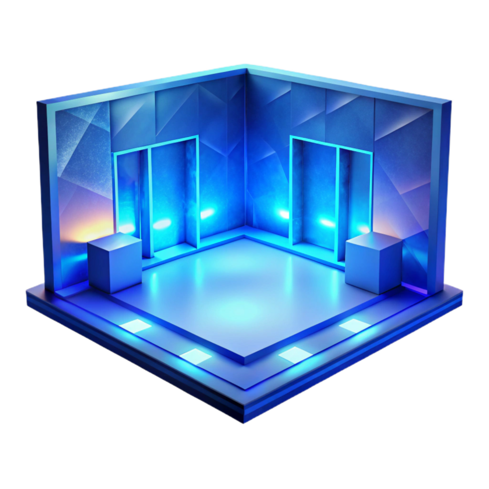 vibrant creative Empty Virtual Room with Blue Ambient Light Transparent Background high quality png