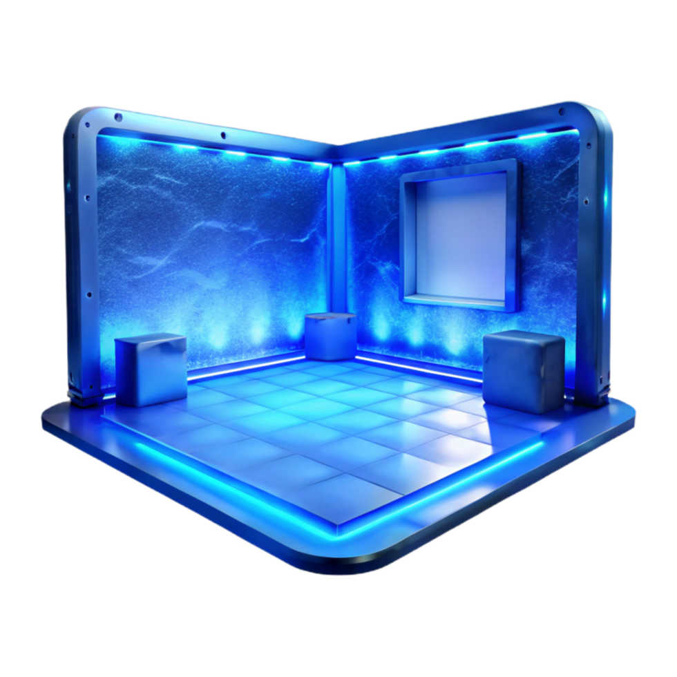dramatic abstract Empty Virtual Room with Blue Ambient Light Transparent Background high quality png