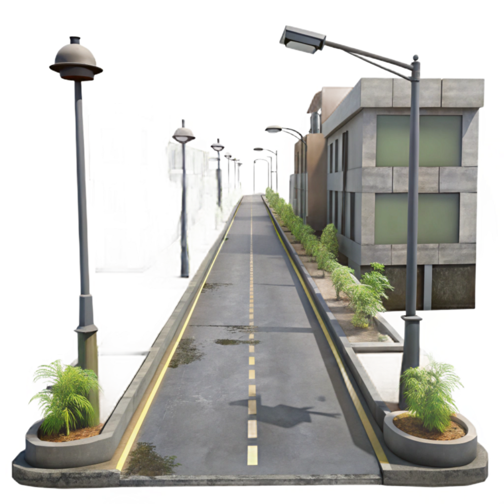 impressive abstract Empty City Street with Weeds Isolated png