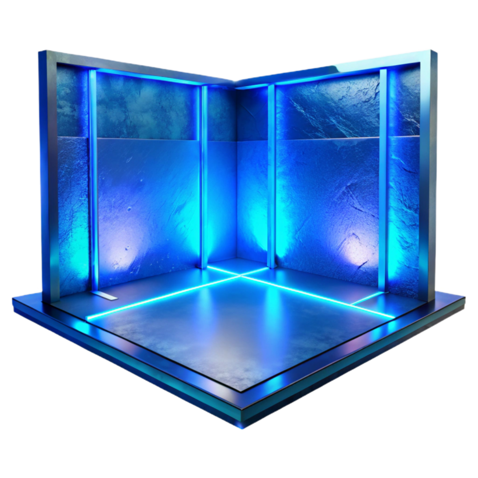 extraordinary artistic Empty Virtual Room with Blue Ambient Light Transparent Background high quality png
