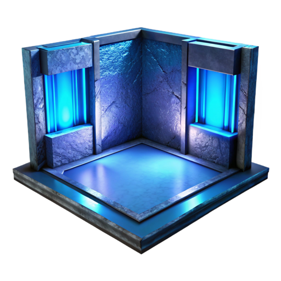 extraordinary abstract Empty Virtual Room with Blue Ambient Light Transparent Background professional png