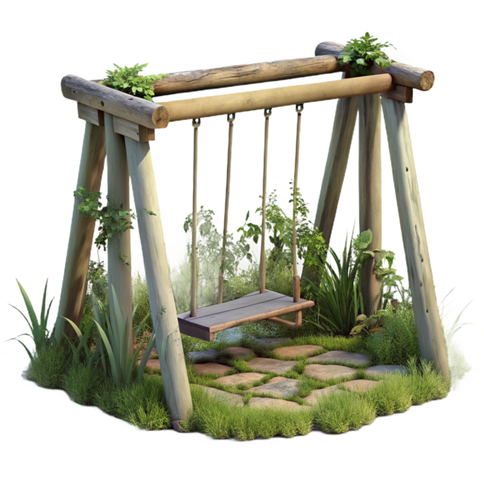 dramatic abstract Empty Swing Set Overgrown with Vines Transparent Background high quality png