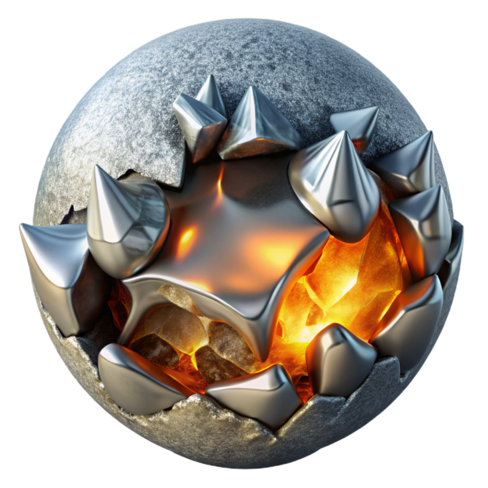 impressive creative Fiery Metal Enveloping Ice Sphere Isolated detailed png