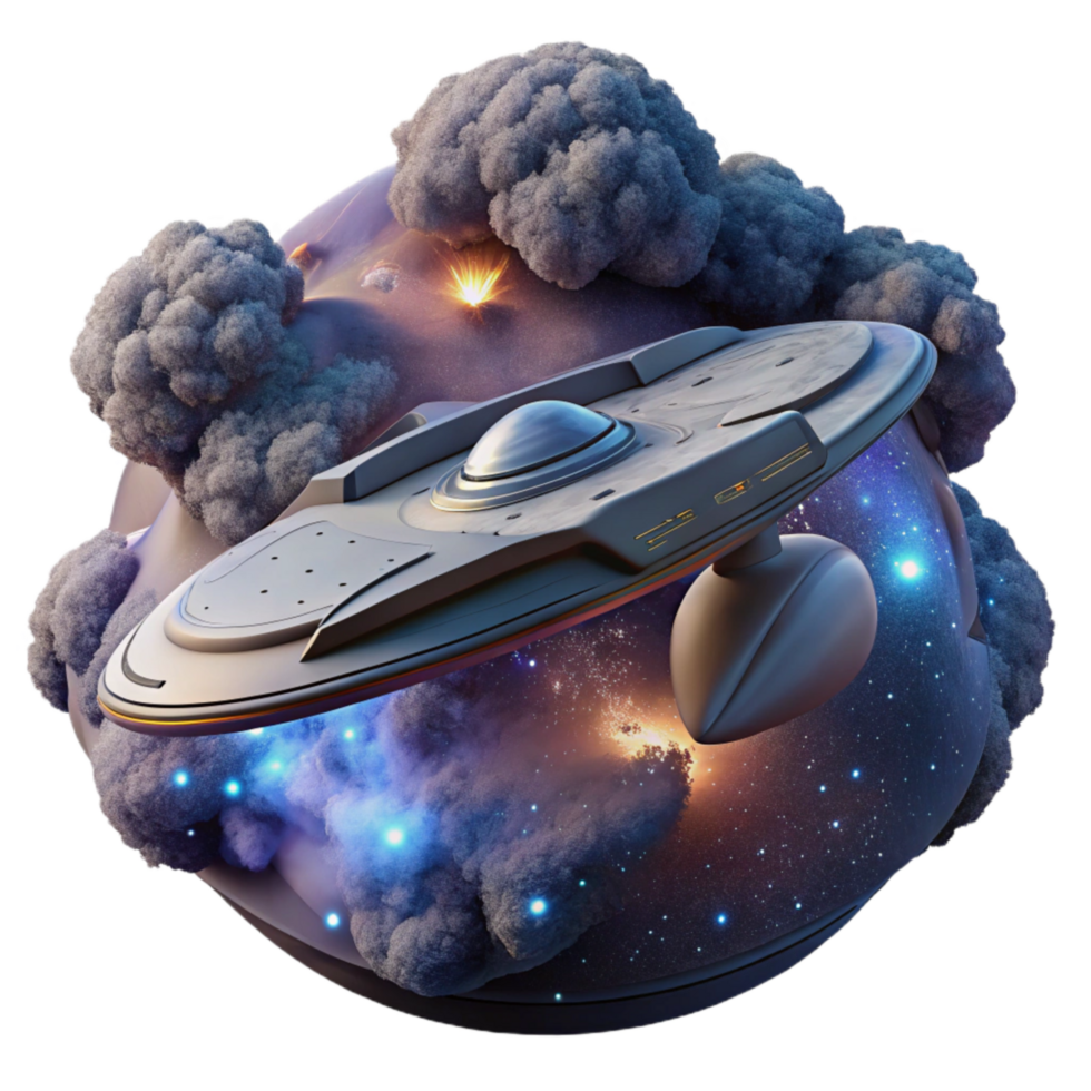 vibrant rustic Starship in Nebula Isolated with Dramatic Angle original png