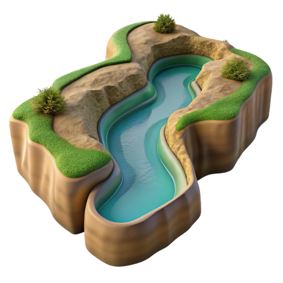 magnificent traditional Subterranean Riverbend Isolated with Realistic Reflections professional png