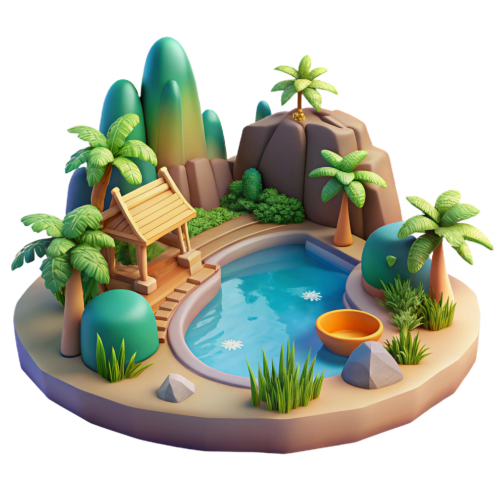 beautiful rustic Summer Lake Landscape with Bright Colors Transparent Background png