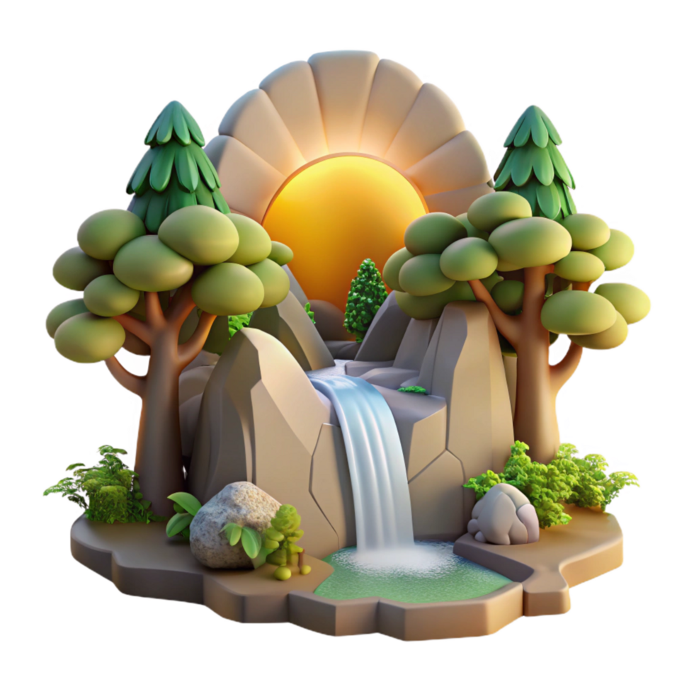 vibrant minimalist Sunlight Through Trees Waterfall Transparent Background authentic png
