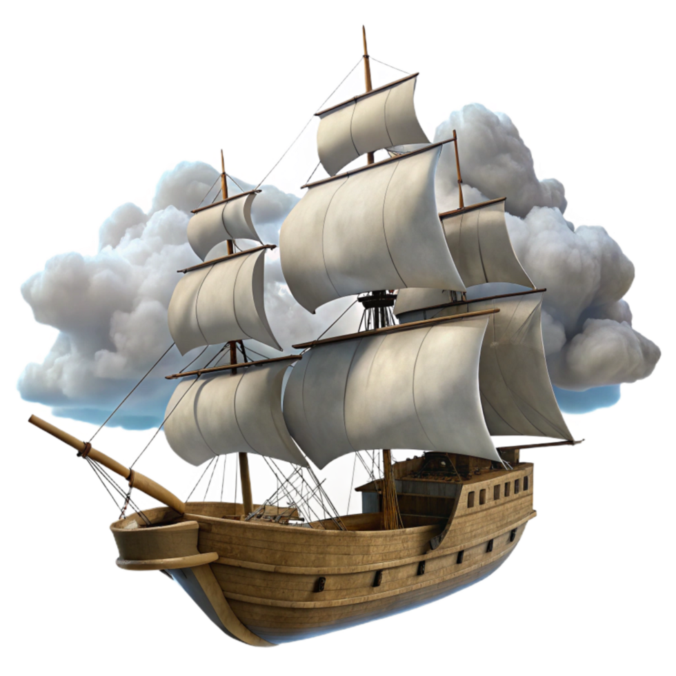 beautiful artistic Tall Ship Silhouetted Against Clouds Isolated exclusive png