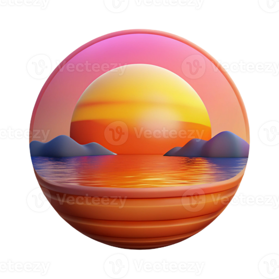 serene modern Vibrant Lake Sunset Cutout with Orange and Pink Hues genuine png