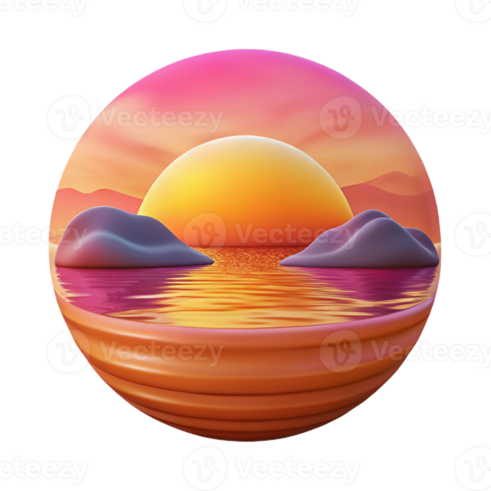serene creative Vibrant Lake Sunset Cutout with Orange and Pink Hues high quality png