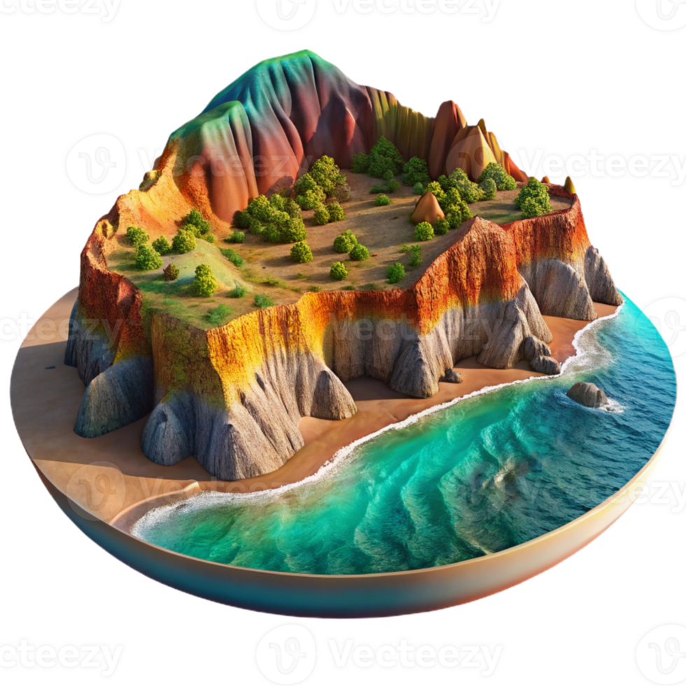 elegant minimalist Vibrant Kaleidoscope Shoreline Isolated Dramatic Coastal Cliffs detailed png