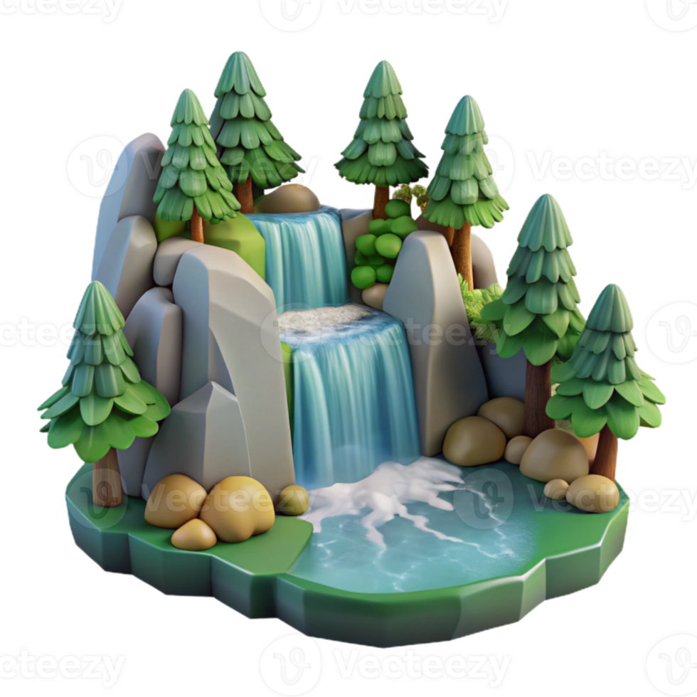vibrant contemporary Waterfall Surrounded by Trees Cutout on Transparent Background genuine png