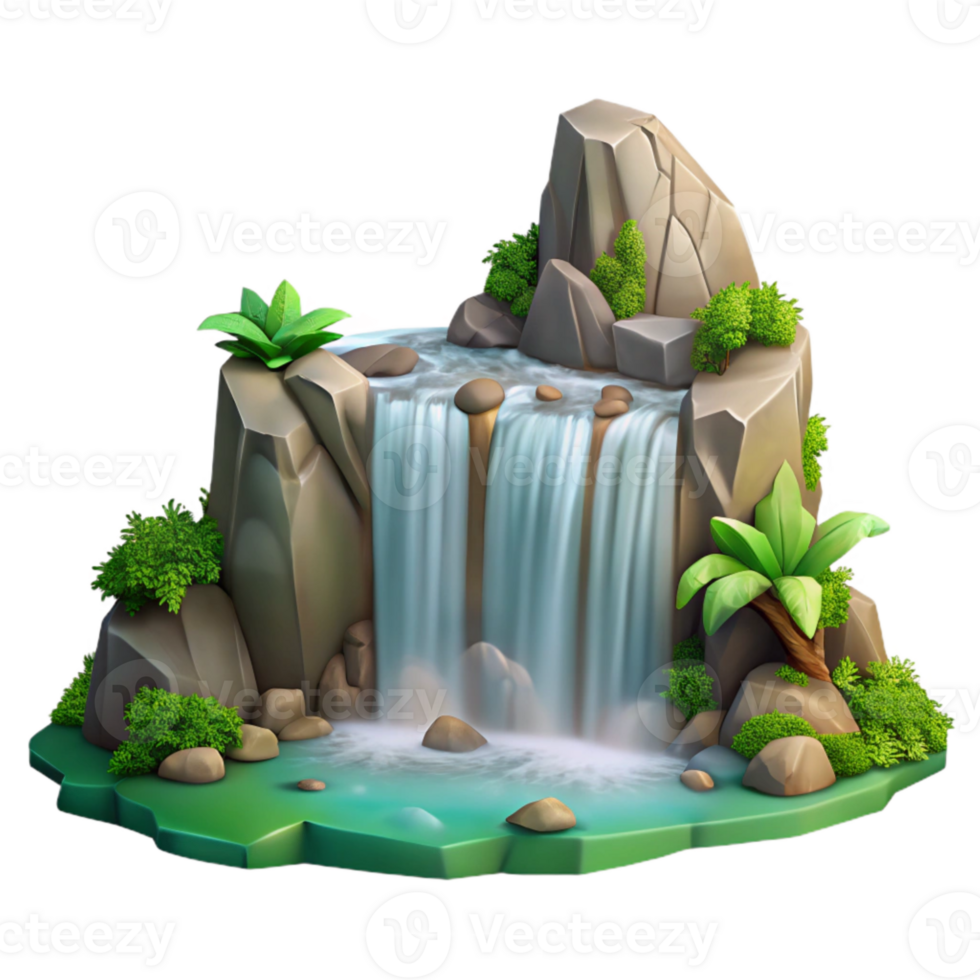serene rustic Waterfall with Lush Ferns Isolated on Transparent Background original png