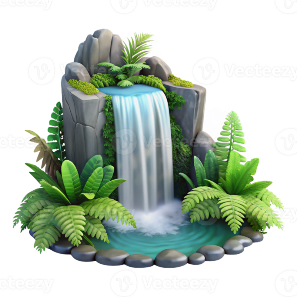 stunning creative Waterfall with Lush Ferns Isolated on Transparent Background exclusive png