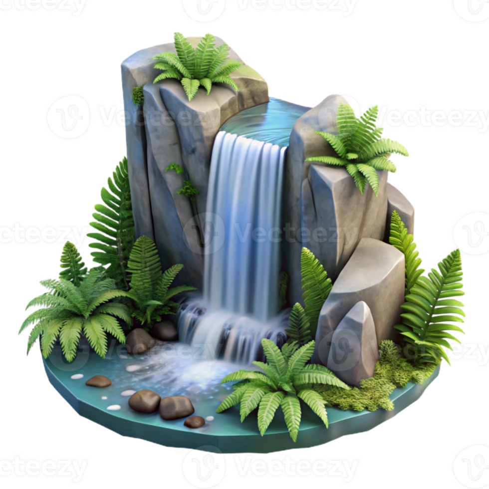elegant artistic Waterfall with Lush Ferns Isolated on Transparent Background authentic png