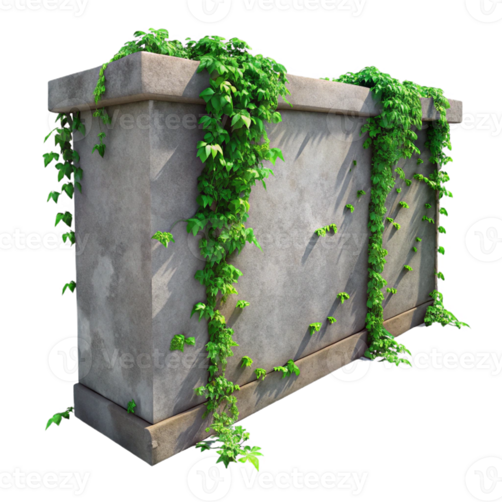 beautiful contemporary Weathered Concrete Wall with Green Vines Cutout high resolution png
